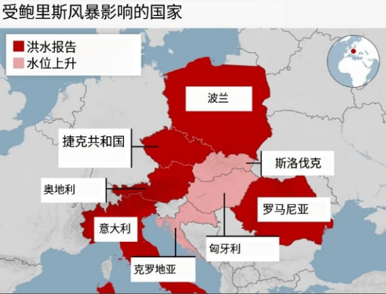 中欧东欧多地爆发洪灾，卡航、铁路大面积延误